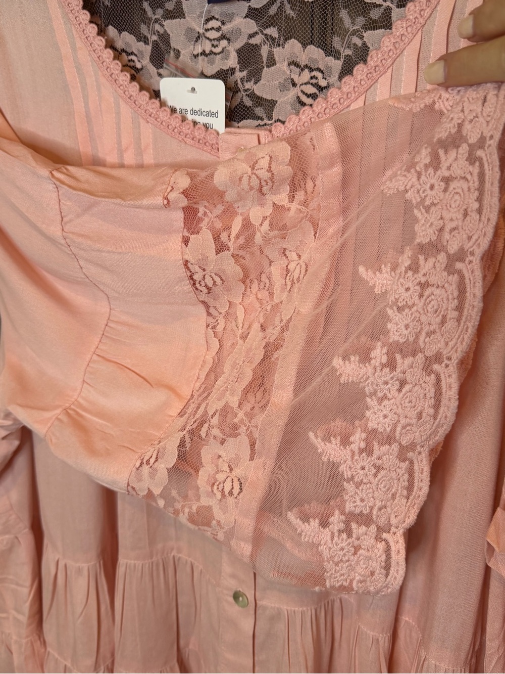 Roamans Plus Size 24W Pink Lace Tunic Blouse Boho Babydoll Tiered Peasant Dress - Picture 5 of 13